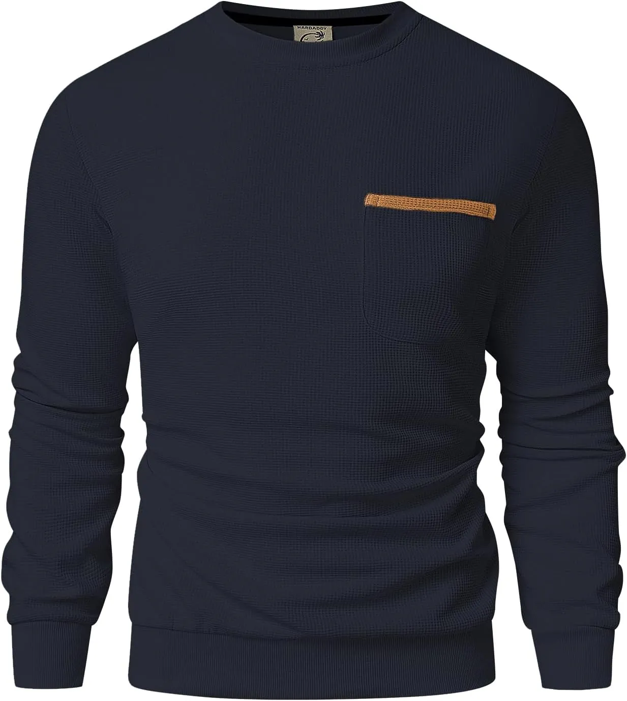 Hardaddy Men's Waffle Textured T-Shirts Crewneck Long Sleeve Tees Casual Lightweight Sweatshirts with Pocket