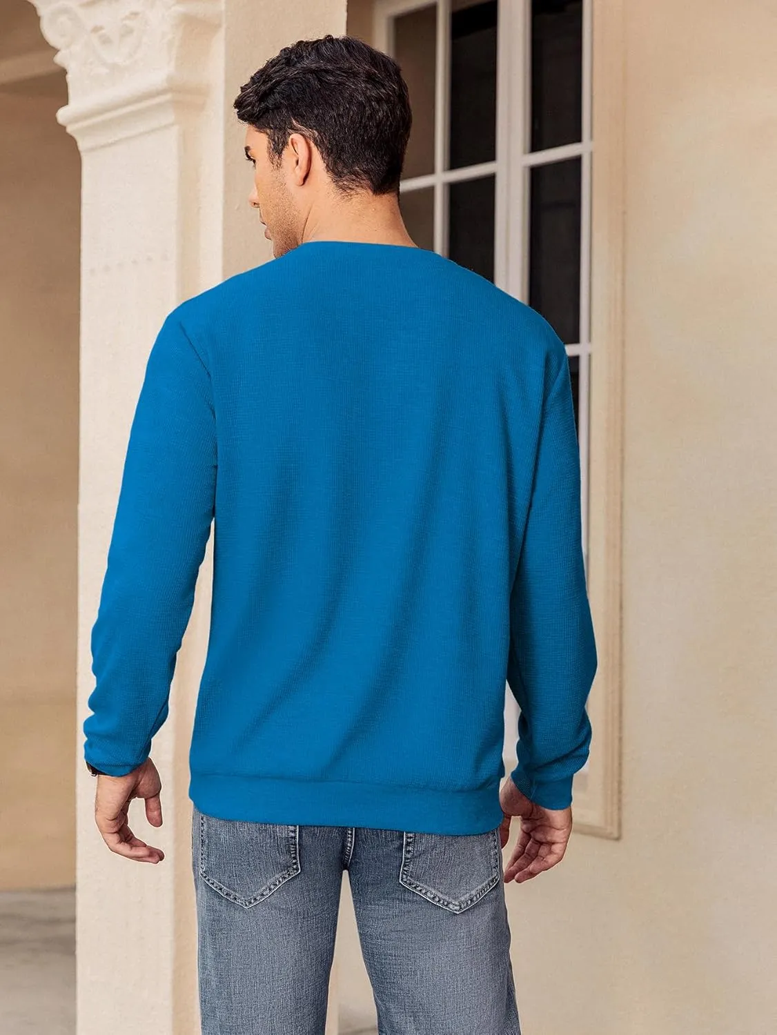 Hardaddy Men's Waffle Textured T-Shirts Crewneck Long Sleeve Tees Casual Lightweight Sweatshirts with Pocket
