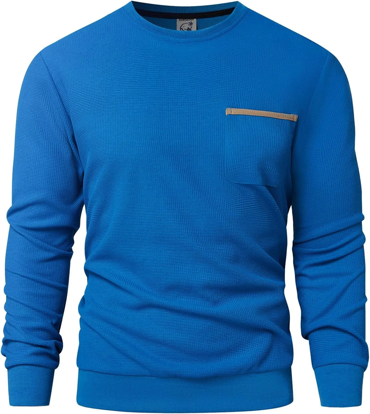 Hardaddy Men's Waffle Textured T-Shirts Crewneck Long Sleeve Tees Casual Lightweight Sweatshirts with Pocket