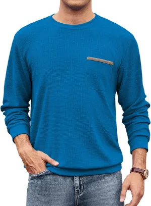 Hardaddy Men's Waffle Textured T-Shirts Crewneck Long Sleeve Tees Casual Lightweight Sweatshirts with Pocket