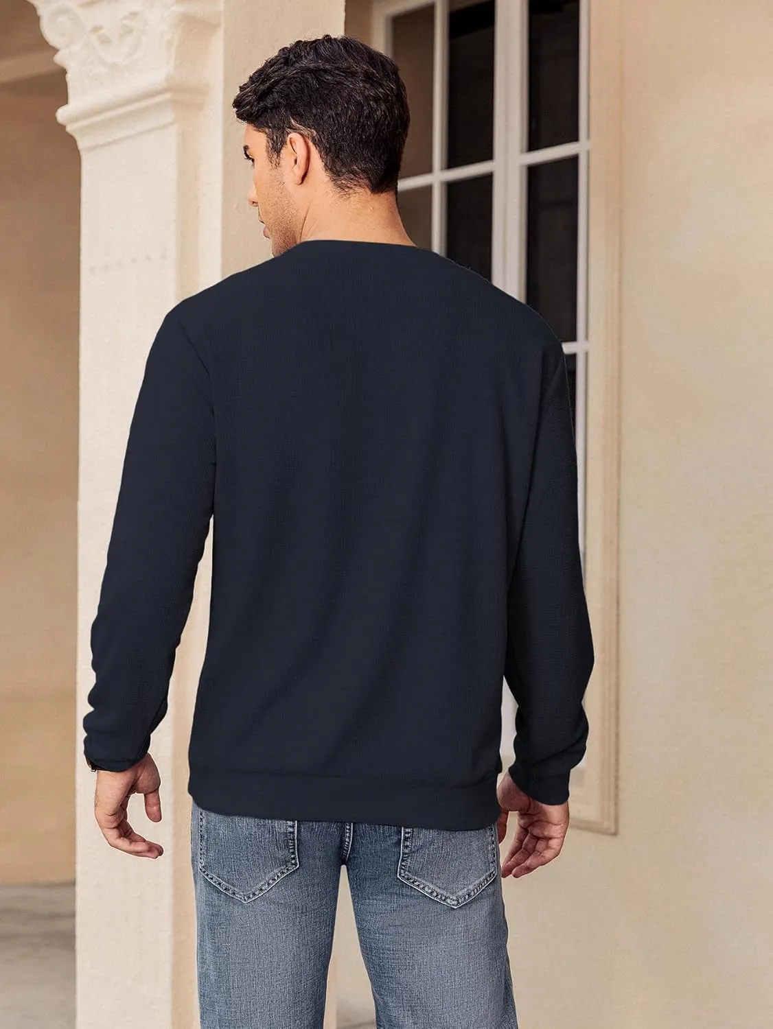 Hardaddy Men's Waffle Textured T-Shirts Crewneck Long Sleeve Tees Casual Lightweight Sweatshirts with Pocket