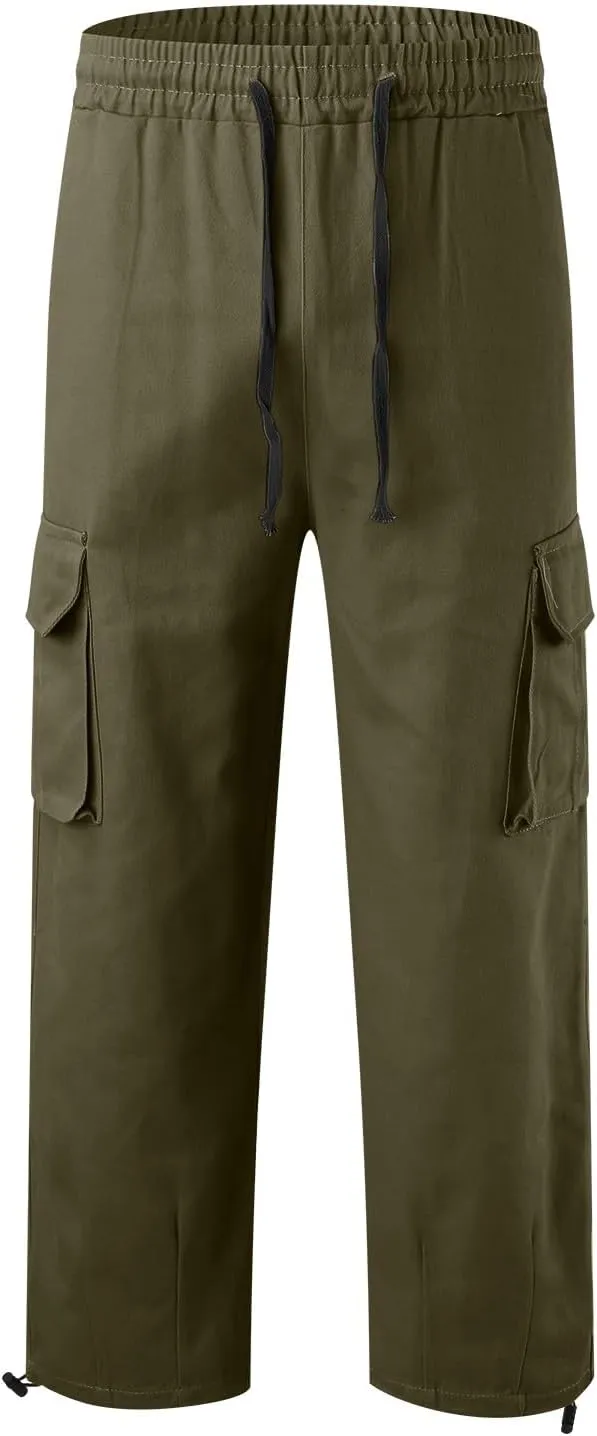 Hiking Pants Male Solid Color Multi Pocket Trousers Tether Athletic Loose Cargo Pants