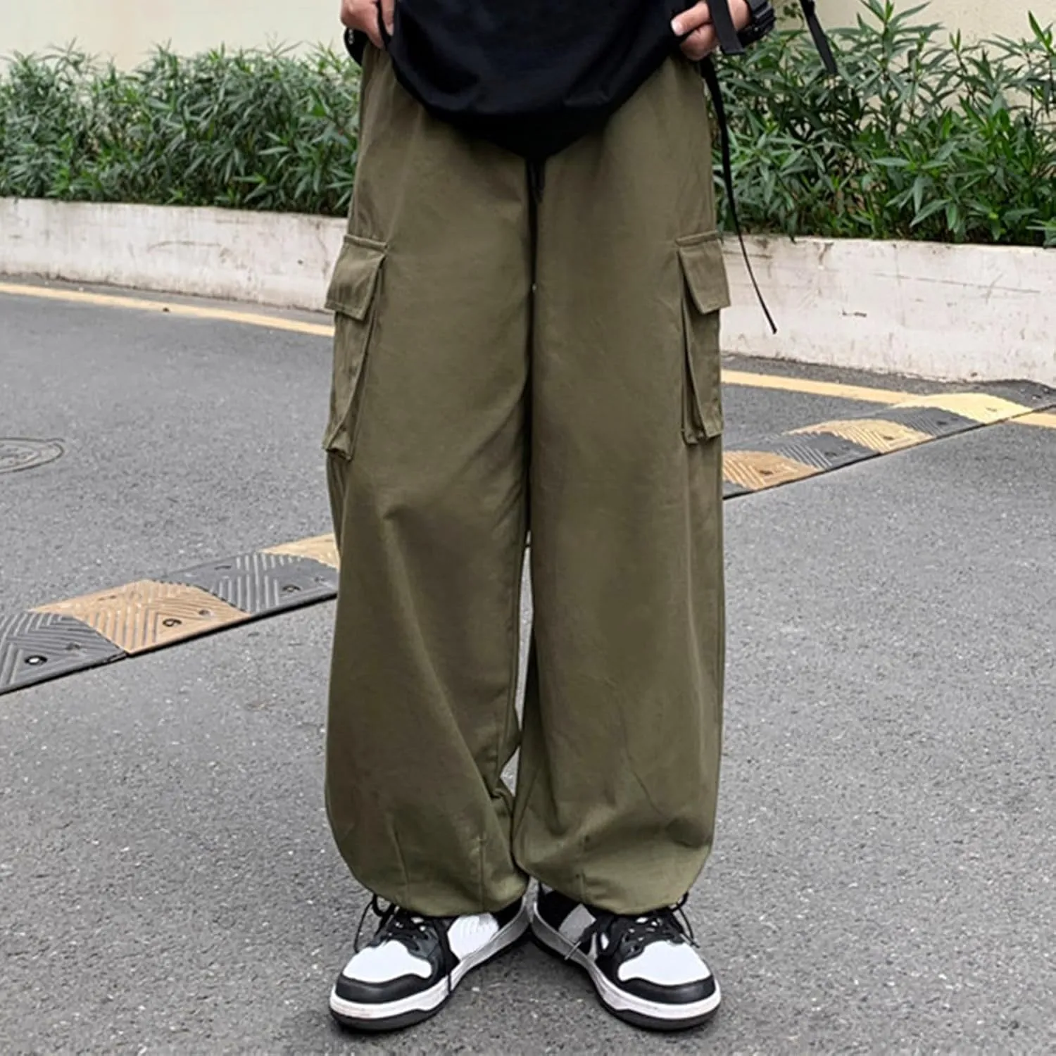 Hiking Pants Male Solid Color Multi Pocket Trousers Tether Athletic Loose Cargo Pants
