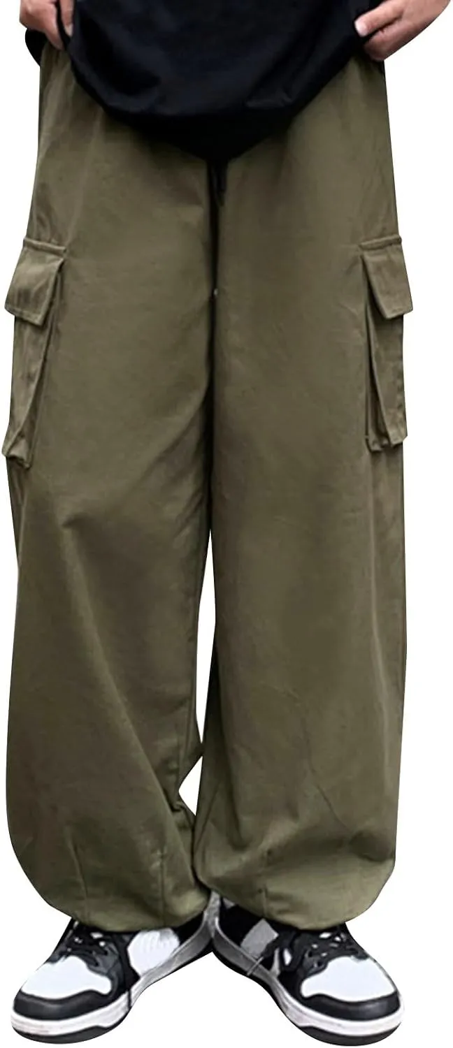 Hiking Pants Male Solid Color Multi Pocket Trousers Tether Athletic Loose Cargo Pants