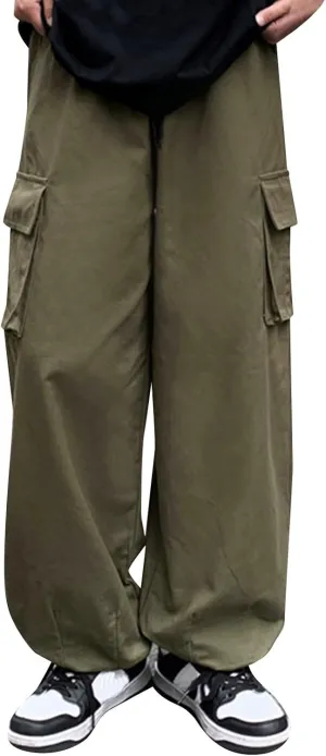 Hiking Pants Male Solid Color Multi Pocket Trousers Tether Athletic Loose Cargo Pants