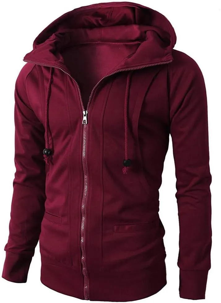 Hoodies for Men Slim Fit Zipper Long Sleeve Plus Size Sports Sweatshirt Pullover Brushed Fleece Hooded Sweatshirts