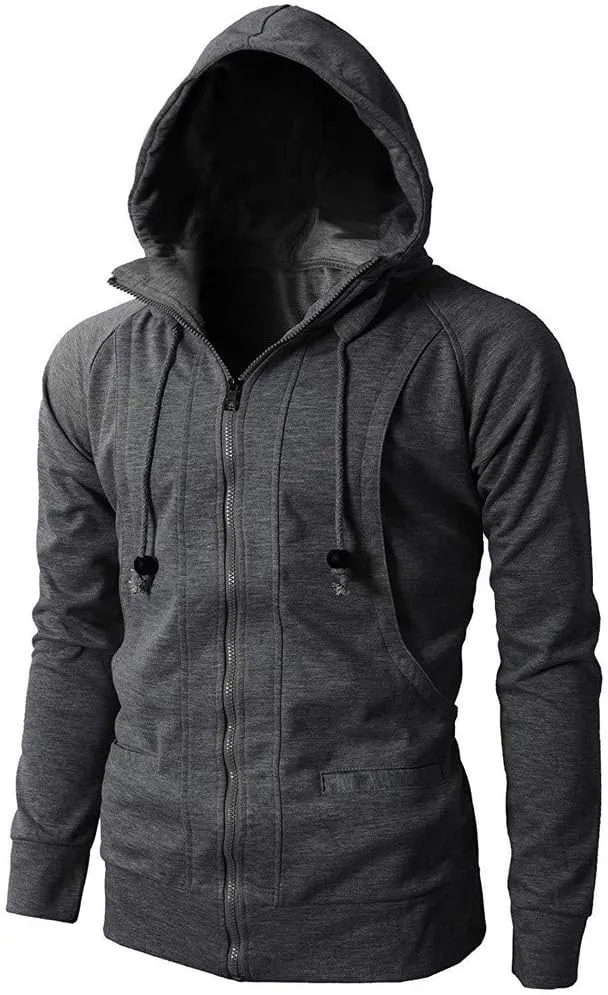Hoodies for Men Slim Fit Zipper Long Sleeve Plus Size Sports Sweatshirt Pullover Brushed Fleece Hooded Sweatshirts