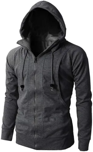 Hoodies for Men Slim Fit Zipper Long Sleeve Plus Size Sports Sweatshirt Pullover Brushed Fleece Hooded Sweatshirts