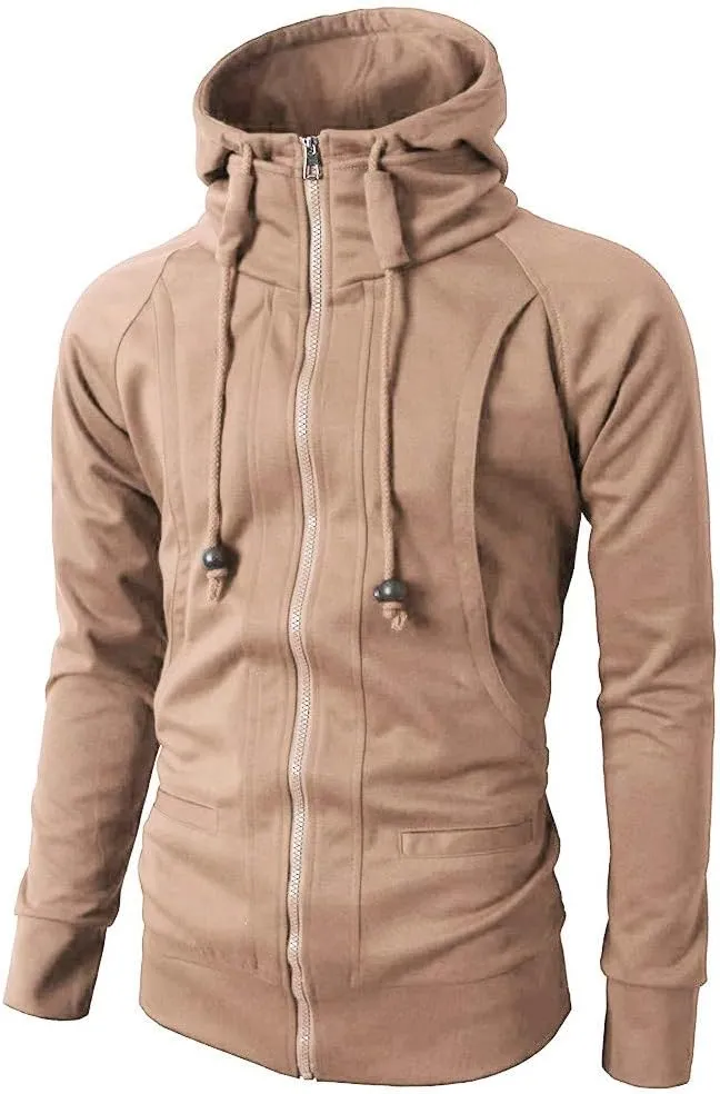 Hoodies for Men Slim Fit Zipper Long Sleeve Plus Size Sports Sweatshirt Pullover Brushed Fleece Hooded Sweatshirts