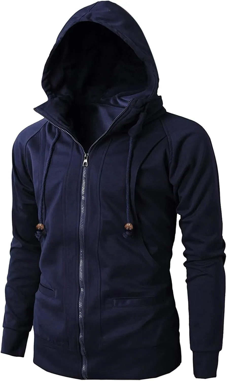 Hoodies for Men Slim Fit Zipper Long Sleeve Plus Size Sports Sweatshirt Pullover Brushed Fleece Hooded Sweatshirts