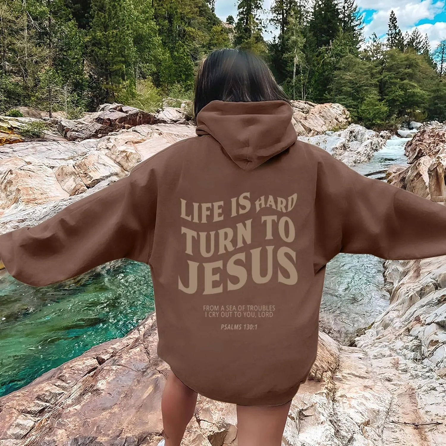 Hoodies For Teen Girls Life Is Hard Turn To Jesus Letter Print Long Sleeve Pullover Tops With Kangaroo Pocket Fall Trendy