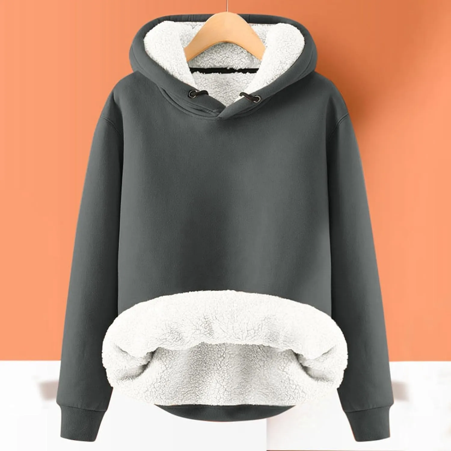 Hoodies for Women Casual Oversized Fleece Sweatshirts Solid Color Long Sleeve Pullover 2024 Warm Winter Hoodies