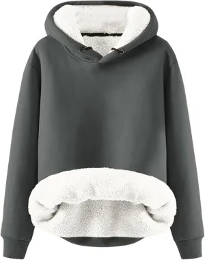 Hoodies for Women Casual Oversized Fleece Sweatshirts Solid Color Long Sleeve Pullover 2024 Warm Winter Hoodies
