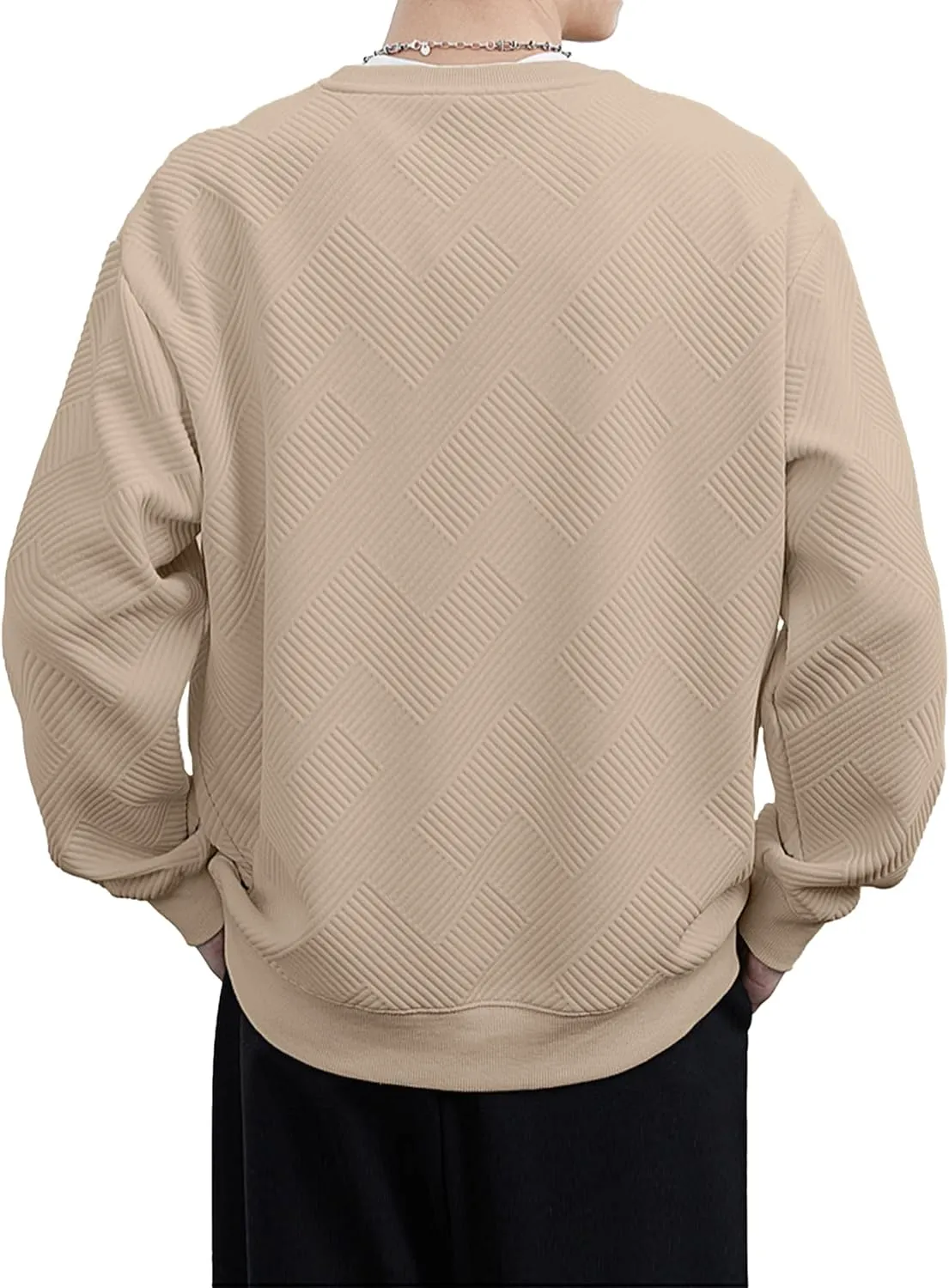 HOTake Mens Crewneck Sweatshirts Solid Color Geometric Texture Long Sleeve Casual Pullover Shirt