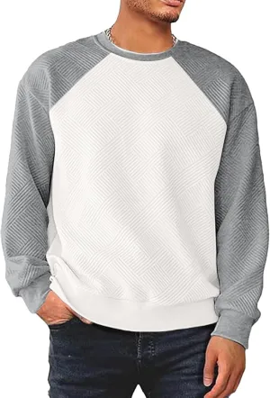 HOTake Mens Crewneck Sweatshirts Solid Color Geometric Texture Long Sleeve Casual Pullover Shirt