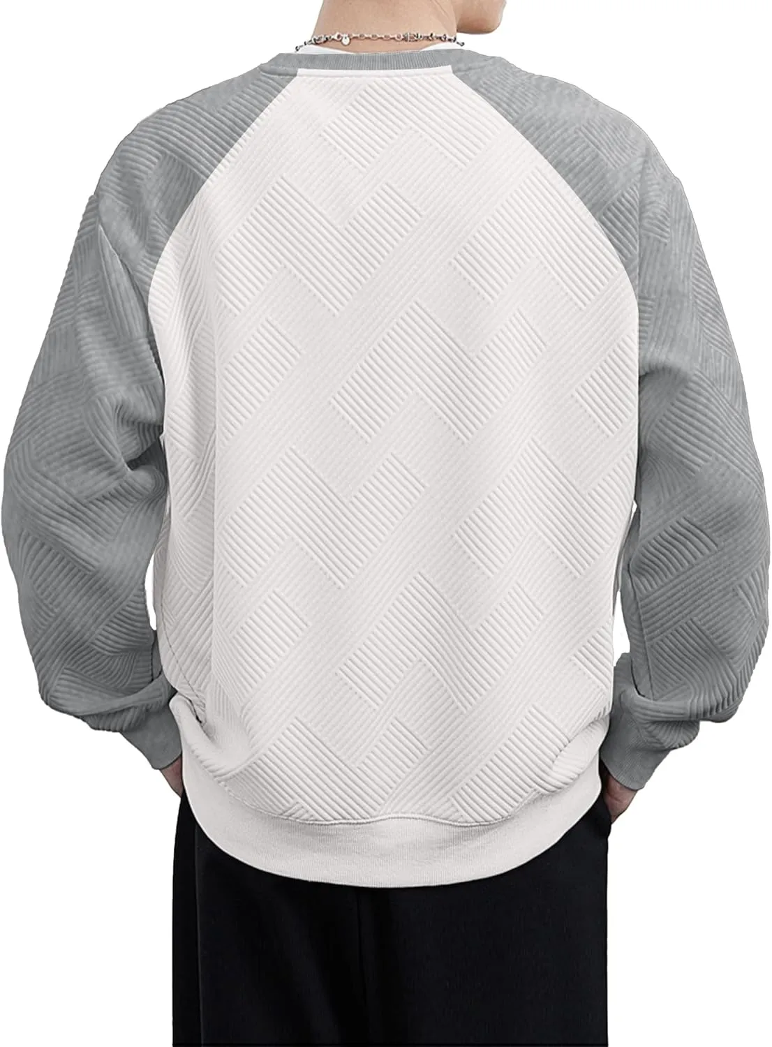 HOTake Mens Crewneck Sweatshirts Solid Color Geometric Texture Long Sleeve Casual Pullover Shirt