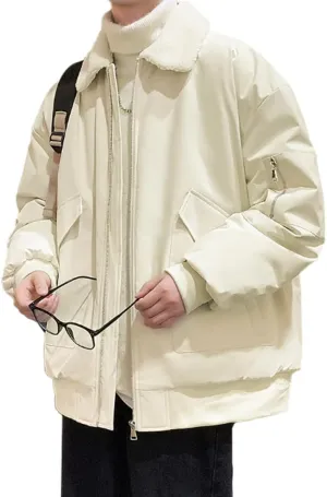 HZCX FASHION Mens Winter Sherpa Lined Trucker Jacket Warm Flight Jacket With Fur Collar Fleece Lined Cargo Windbreaker