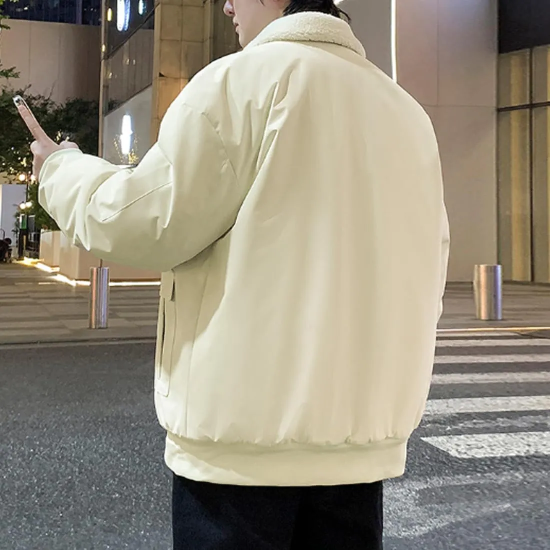 HZCX FASHION Mens Winter Sherpa Lined Trucker Jacket Warm Flight Jacket With Fur Collar Fleece Lined Cargo Windbreaker