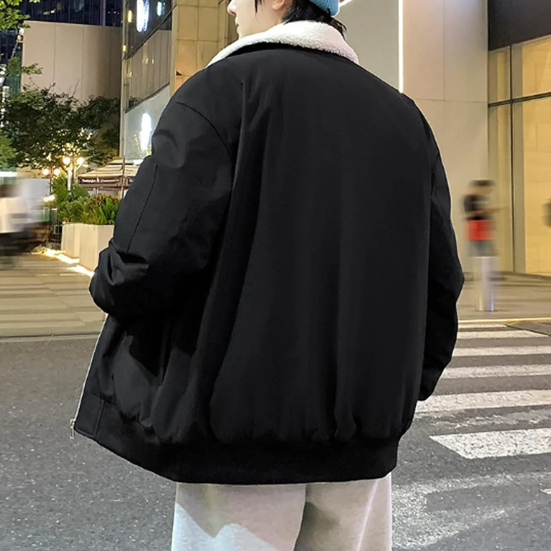 HZCX FASHION Mens Winter Sherpa Lined Trucker Jacket Warm Flight Jacket With Fur Collar Fleece Lined Cargo Windbreaker
