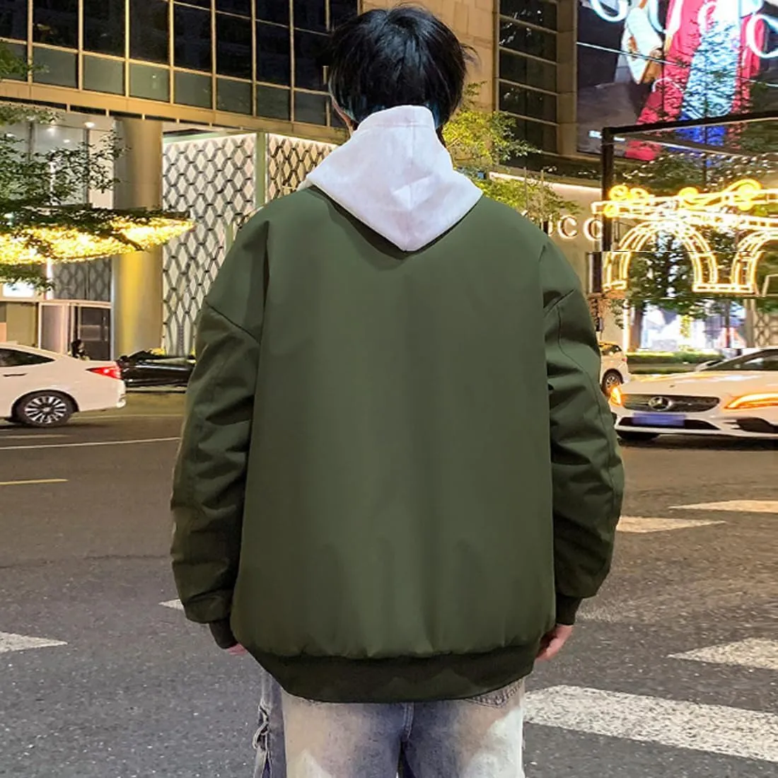HZCX FASHION Mens Winter Sherpa Lined Trucker Jacket Warm Flight Jacket With Fur Collar Fleece Lined Cargo Windbreaker