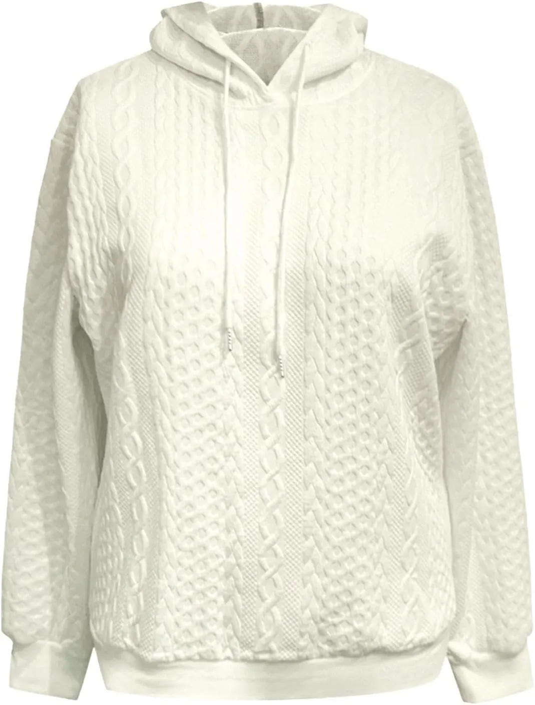 Jacquard Hoodie Sweatshirts for Women Casual Solid Hooded Pullover Textured Drawstring Oversized Sweatshirt Plus Size