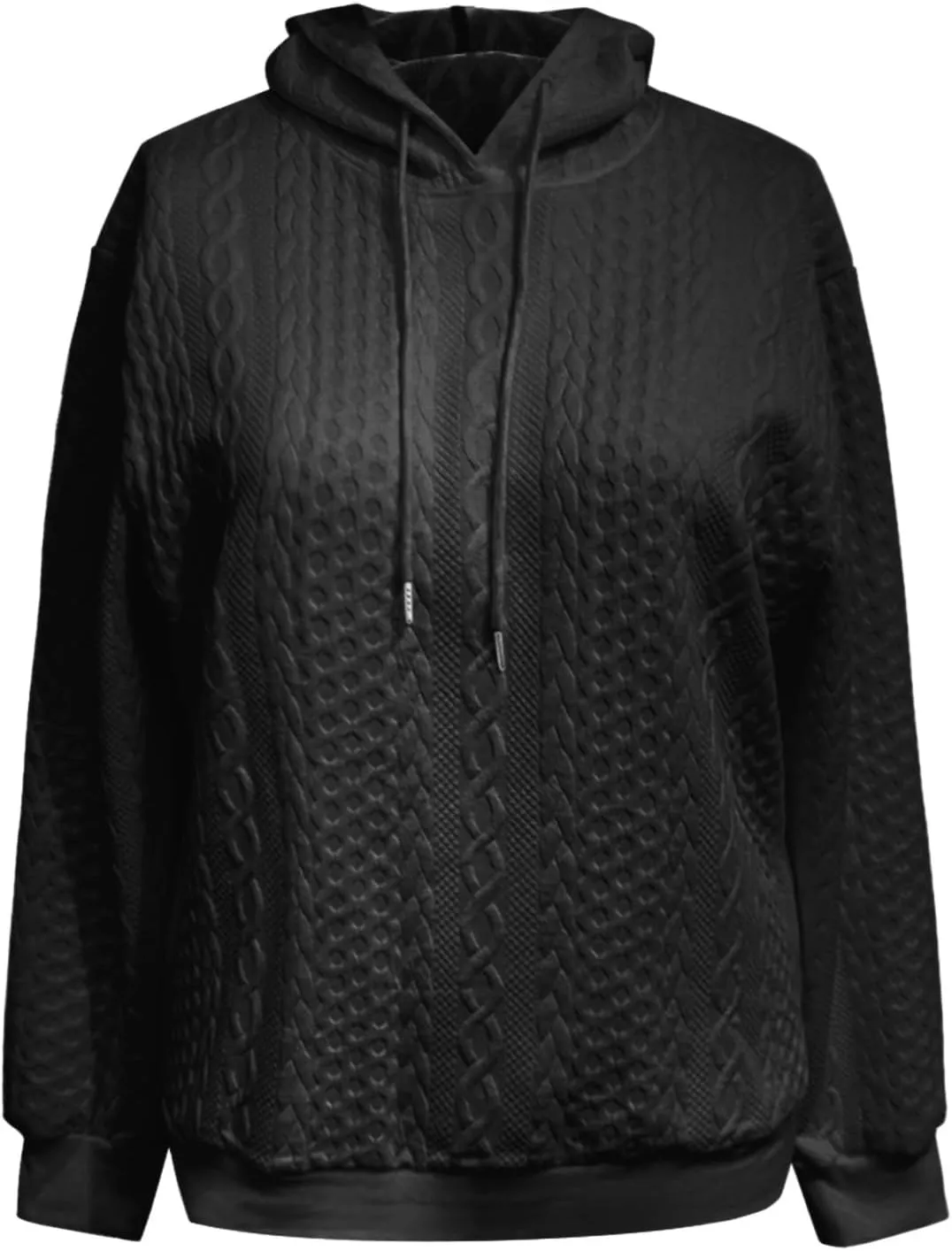 Jacquard Hoodie Sweatshirts for Women Casual Solid Hooded Pullover Textured Drawstring Oversized Sweatshirt Plus Size