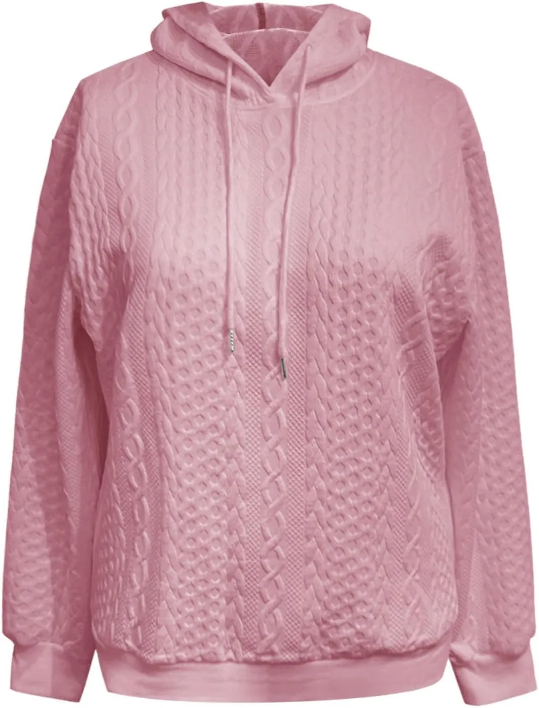 Jacquard Hoodie Sweatshirts for Women Casual Solid Hooded Pullover Textured Drawstring Oversized Sweatshirt Plus Size