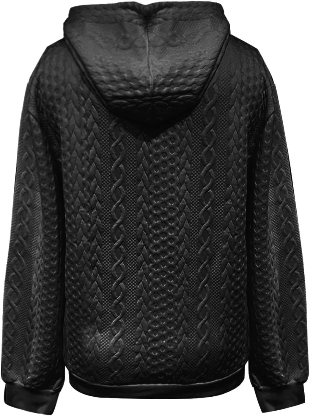 Jacquard Hoodie Sweatshirts for Women Casual Solid Hooded Pullover Textured Drawstring Oversized Sweatshirt Plus Size