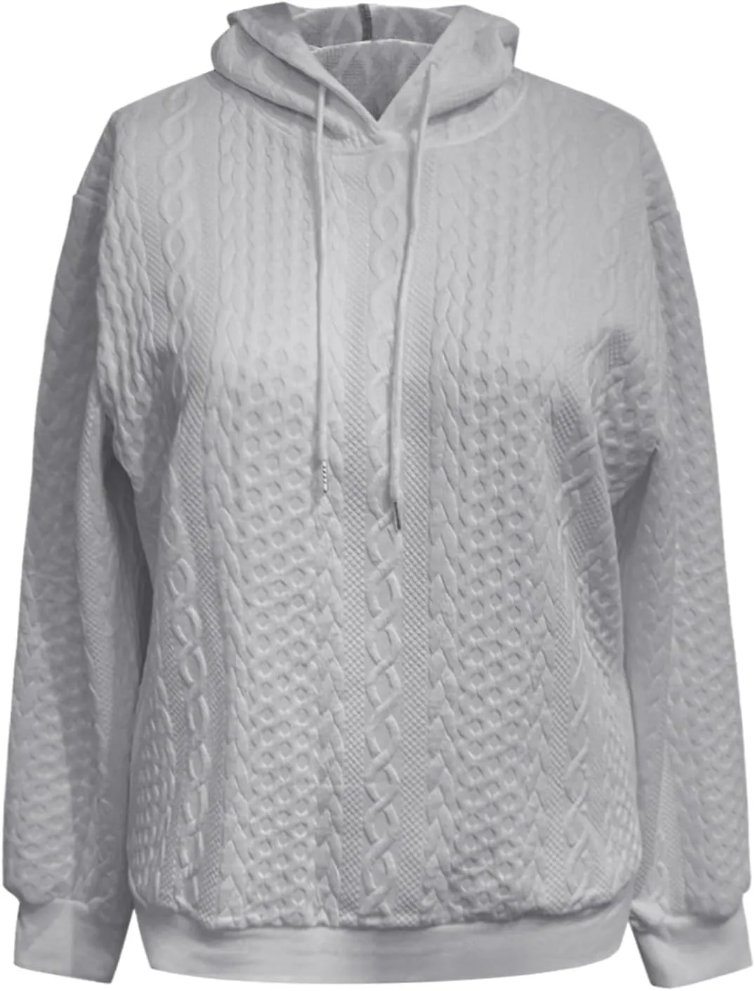 Jacquard Hoodie Sweatshirts for Women Casual Solid Hooded Pullover Textured Drawstring Oversized Sweatshirt Plus Size