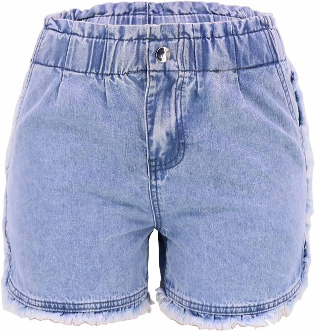 Jean Shorts Women Cute Stretchy Fringe Hem Denim Shorts Causal Elastic High Waisted Jean Shorts Summer Beach Shorts