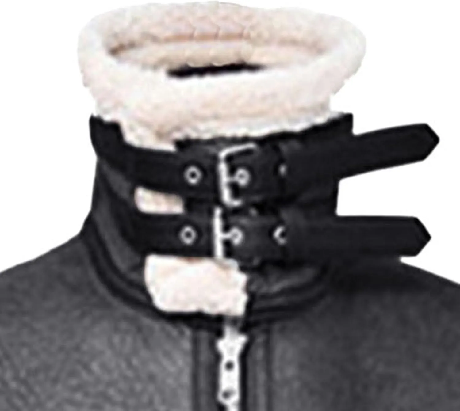 JEsilunmaMY Retro Sherpa Bomber Leather Jacket for Men Fleece Lined Fur Collar Motorcycle Jacket Warm Winter Biker Coat