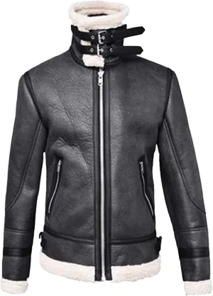 JEsilunmaMY Retro Sherpa Bomber Leather Jacket for Men Fleece Lined Fur Collar Motorcycle Jacket Warm Winter Biker Coat