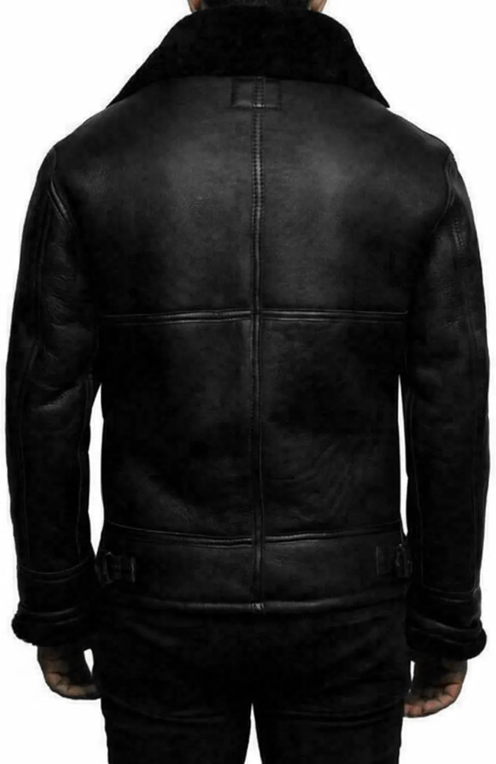 JEsilunmaMY Winter Fuzzy Sherpa Leather Coat for Men Fleece Lined Fur Collar Motorcycle Jacket Warm Thicken Bomber Overcoat