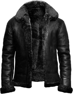 JEsilunmaMY Winter Fuzzy Sherpa Leather Coat for Men Fleece Lined Fur Collar Motorcycle Jacket Warm Thicken Bomber Overcoat
