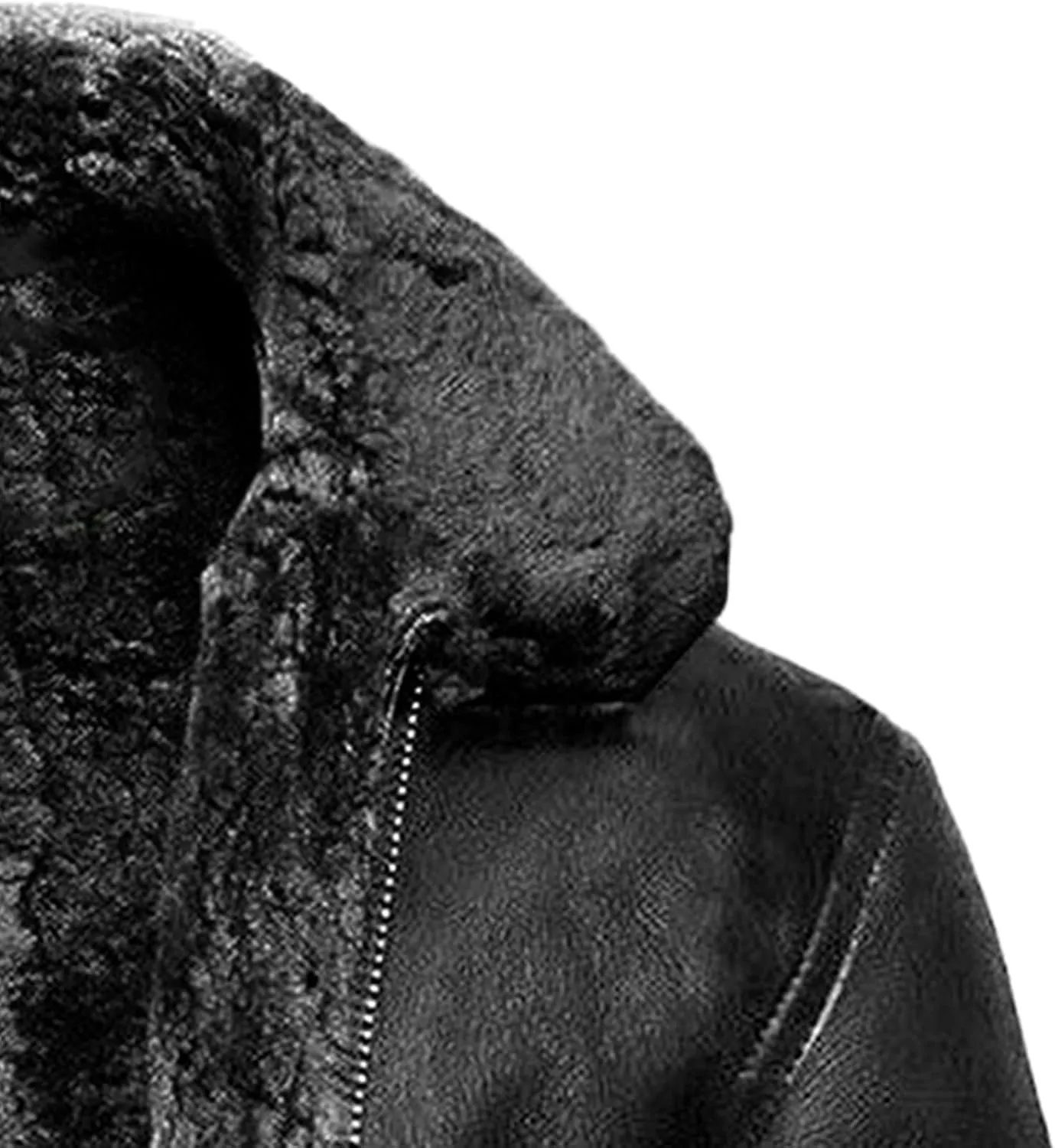 JEsilunmaMY Winter Fuzzy Sherpa Leather Coat for Men Fleece Lined Fur Collar Motorcycle Jacket Warm Thicken Bomber Overcoat