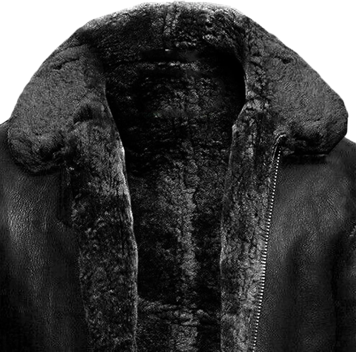 JEsilunmaMY Winter Fuzzy Sherpa Leather Coat for Men Fleece Lined Fur Collar Motorcycle Jacket Warm Thicken Bomber Overcoat