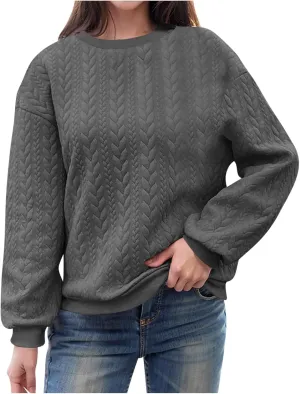 JOAU Oversized Sweatshirts for Women Casual Long Sleeve Round Neck Pullover Textured Tops 2024 Fall Winter Fashion Clothes