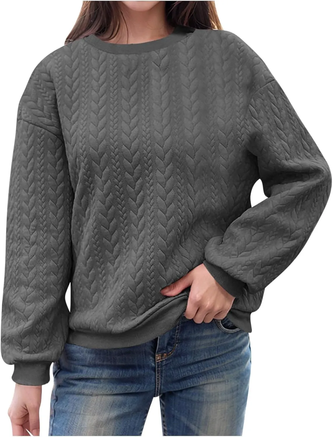 JOAU Oversized Sweatshirts for Women Casual Long Sleeve Round Neck Pullover Textured Tops 2024 Fall Winter Fashion Clothes