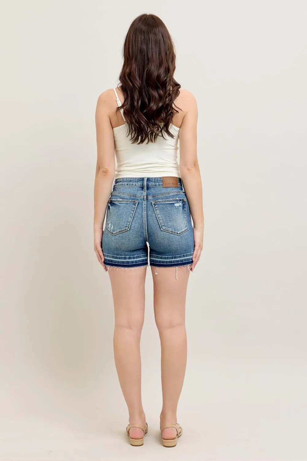 Judy Blue Women's Tummy Control Vintage Wash Shorts – High-Waisted, Stretch Denim, Release Hem, Flattering Fit - 150299