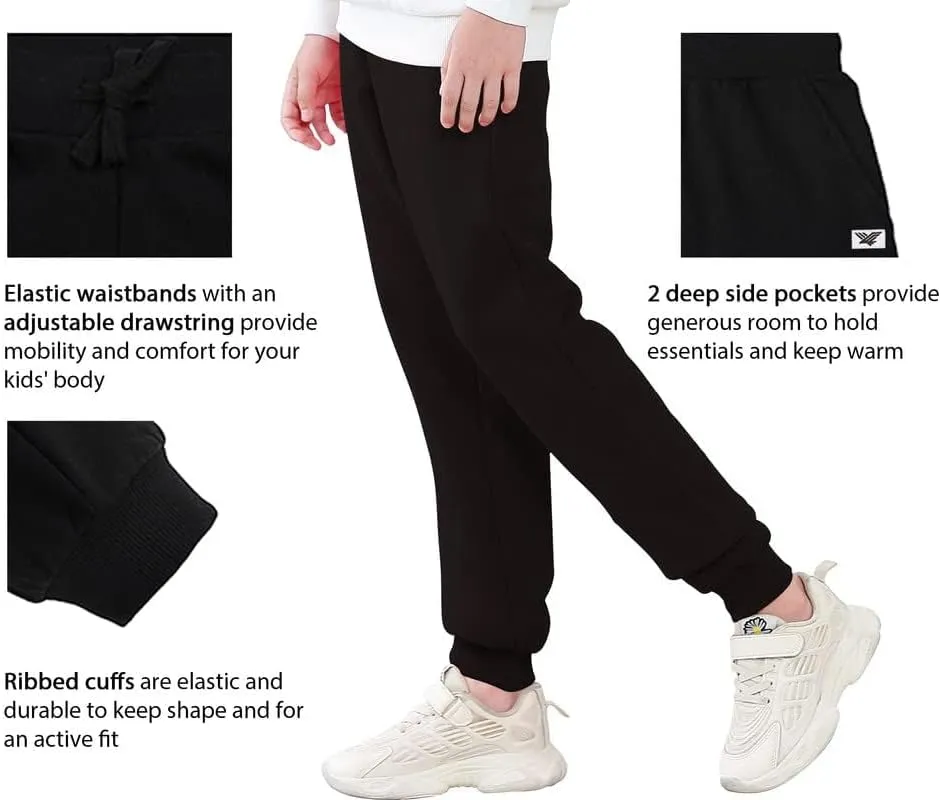 Kids Fleece Sweatpants Soft Brushed Joggers Pants Drawstring Casual Plain Sweatpants for Boys or Girls 3-12Y