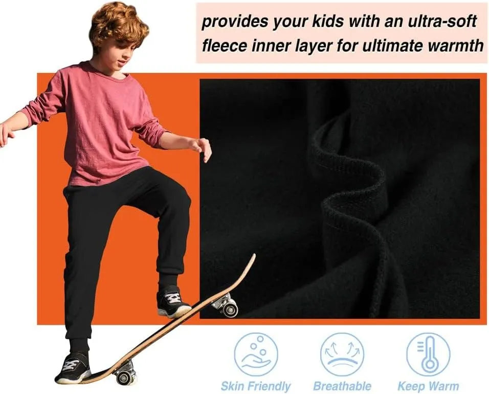 Kids Fleece Sweatpants Soft Brushed Joggers Pants Drawstring Casual Plain Sweatpants for Boys or Girls 3-12Y