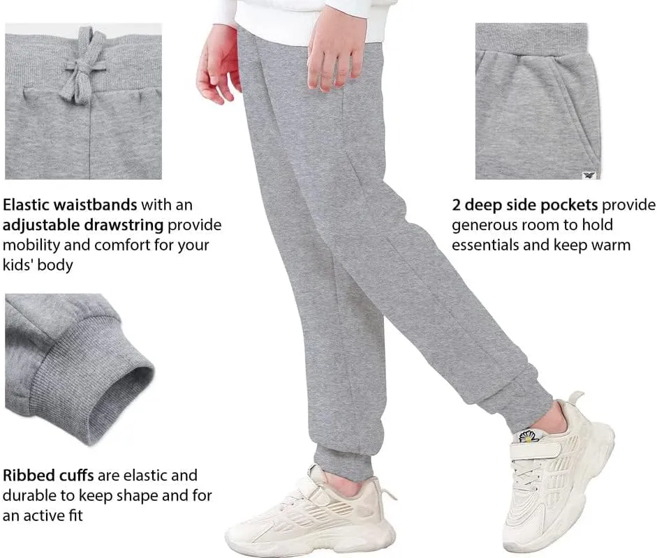 Kids Fleece Sweatpants Soft Brushed Joggers Pants Drawstring Casual Plain Sweatpants for Boys or Girls 3-12Y