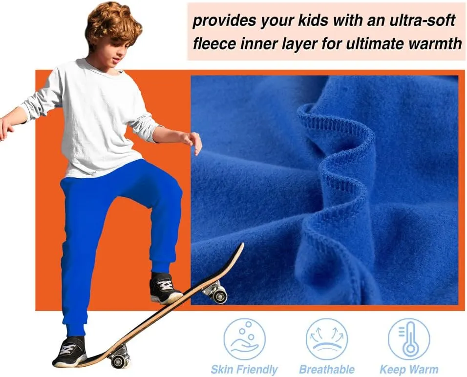 Kids Fleece Sweatpants Soft Brushed Joggers Pants Drawstring Casual Plain Sweatpants for Boys or Girls 3-12Y