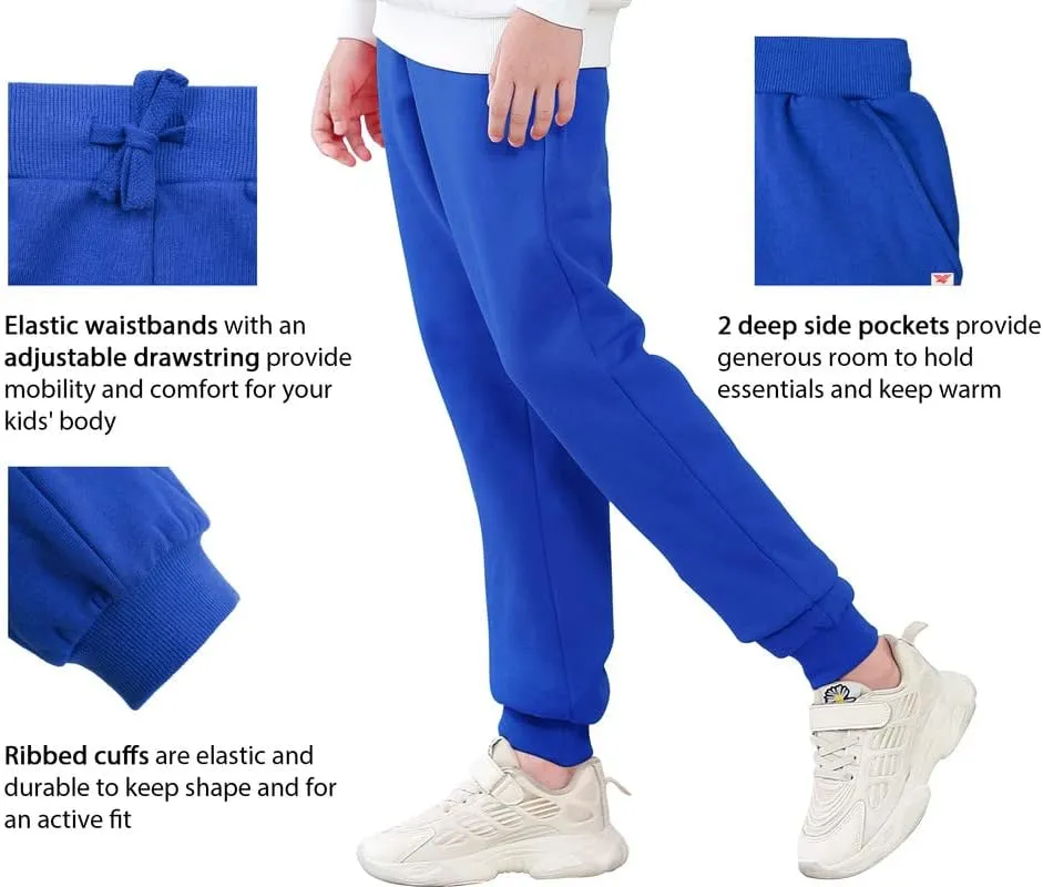 Kids Fleece Sweatpants Soft Brushed Joggers Pants Drawstring Casual Plain Sweatpants for Boys or Girls 3-12Y