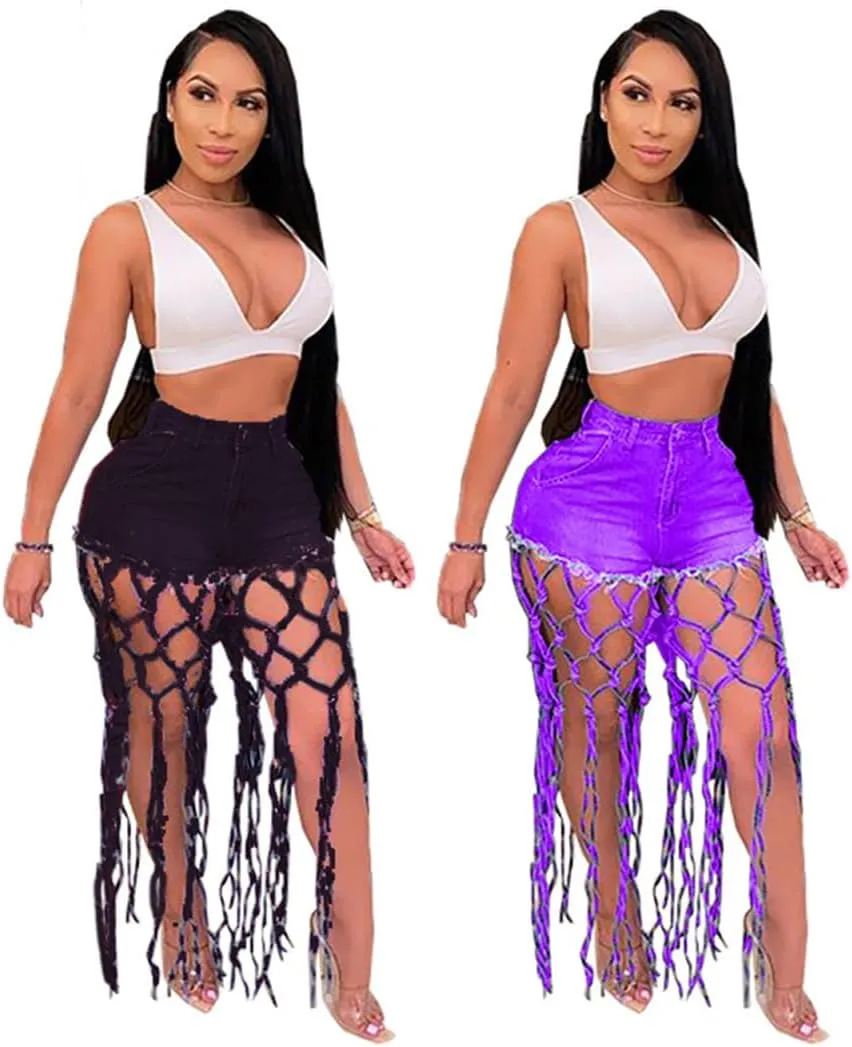 LAFOURAM Womens Jean Shorts Summer High Waisted Denim Trendy Fringe Sexy Hot Pants