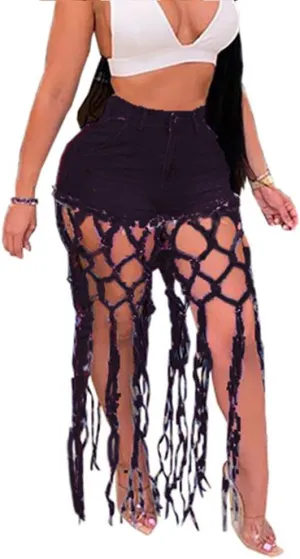LAFOURAM Womens Jean Shorts Summer High Waisted Denim Trendy Fringe Sexy Hot Pants