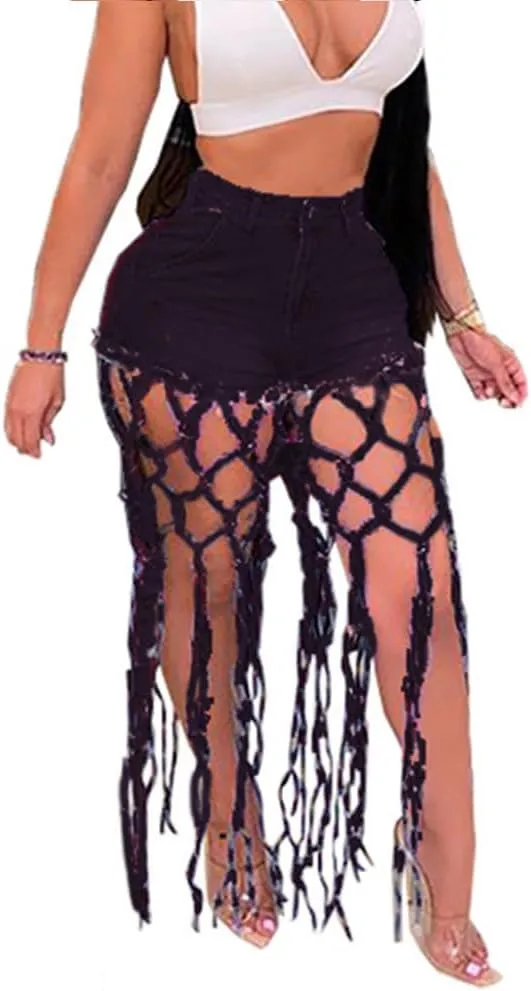 LAFOURAM Womens Jean Shorts Summer High Waisted Denim Trendy Fringe Sexy Hot Pants