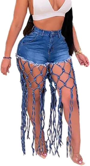 LAFOURAM Womens Jean Shorts Summer High Waisted Denim Trendy Fringe Sexy Hot Pants