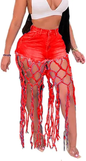 LAFOURAM Womens Jean Shorts Summer High Waisted Denim Trendy Fringe Sexy Hot Pants