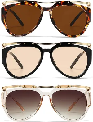 laureles 3Pack Mix Vintage Oversized Cat Eye Y2k Sunglasses Women Men Leopard Brown Sun Glasses Outdoor Travel